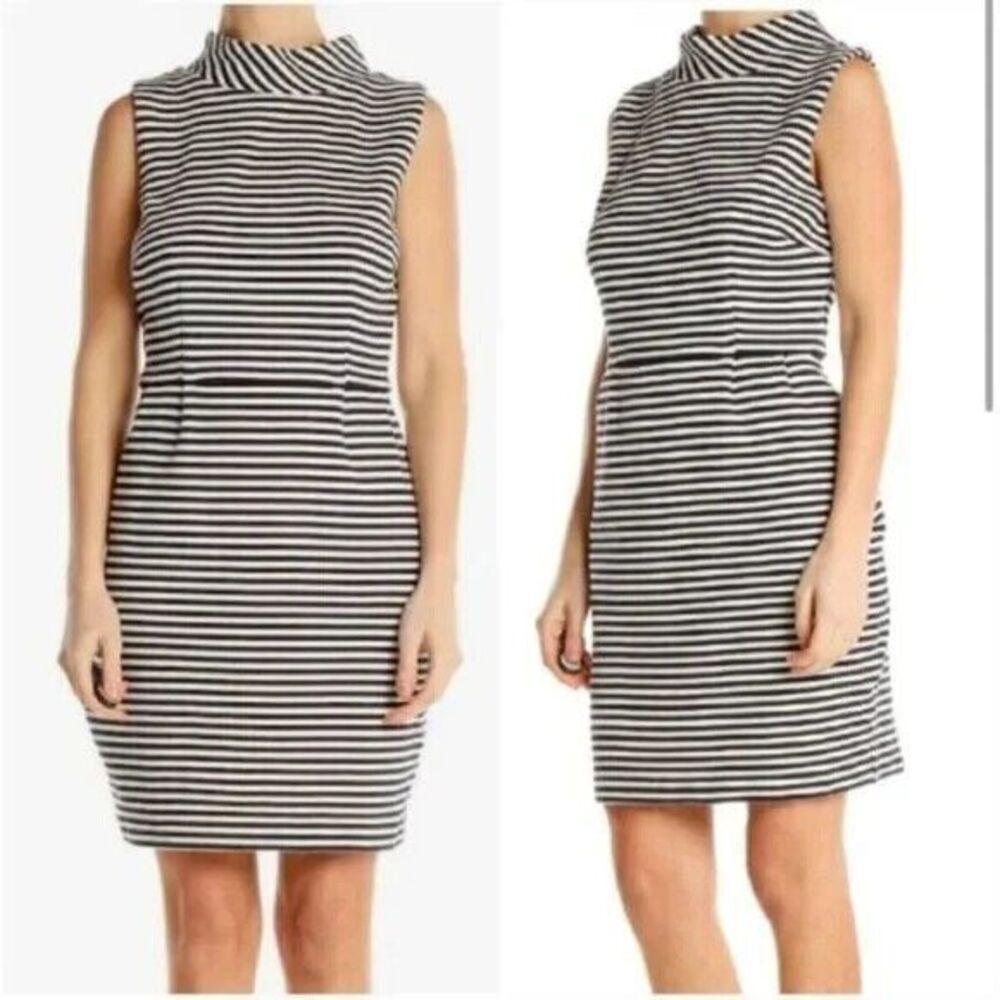 Boden Navy and White Striped Sleeveless Turtleneck Dress